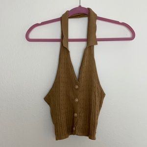 Revolve  knit collared crop halter with buttons
